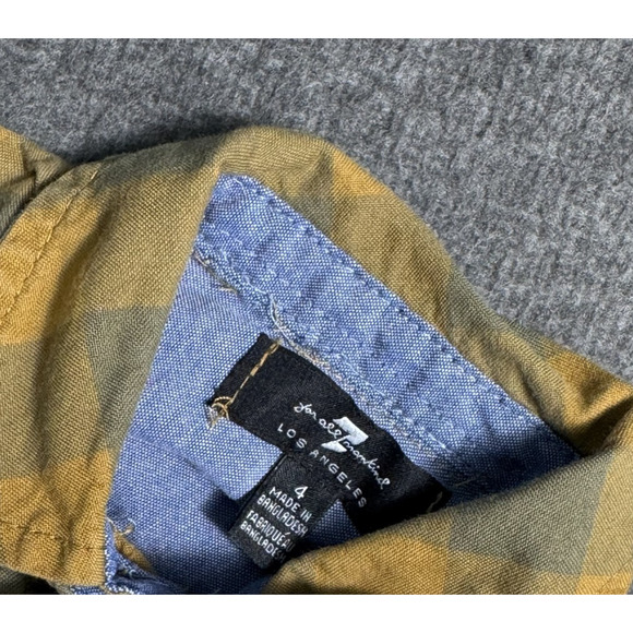 7 For All Mankind Button Up Short Sleeve Shirt Yellow/Gray Plaid - Size 4T - Picture 4 of 4